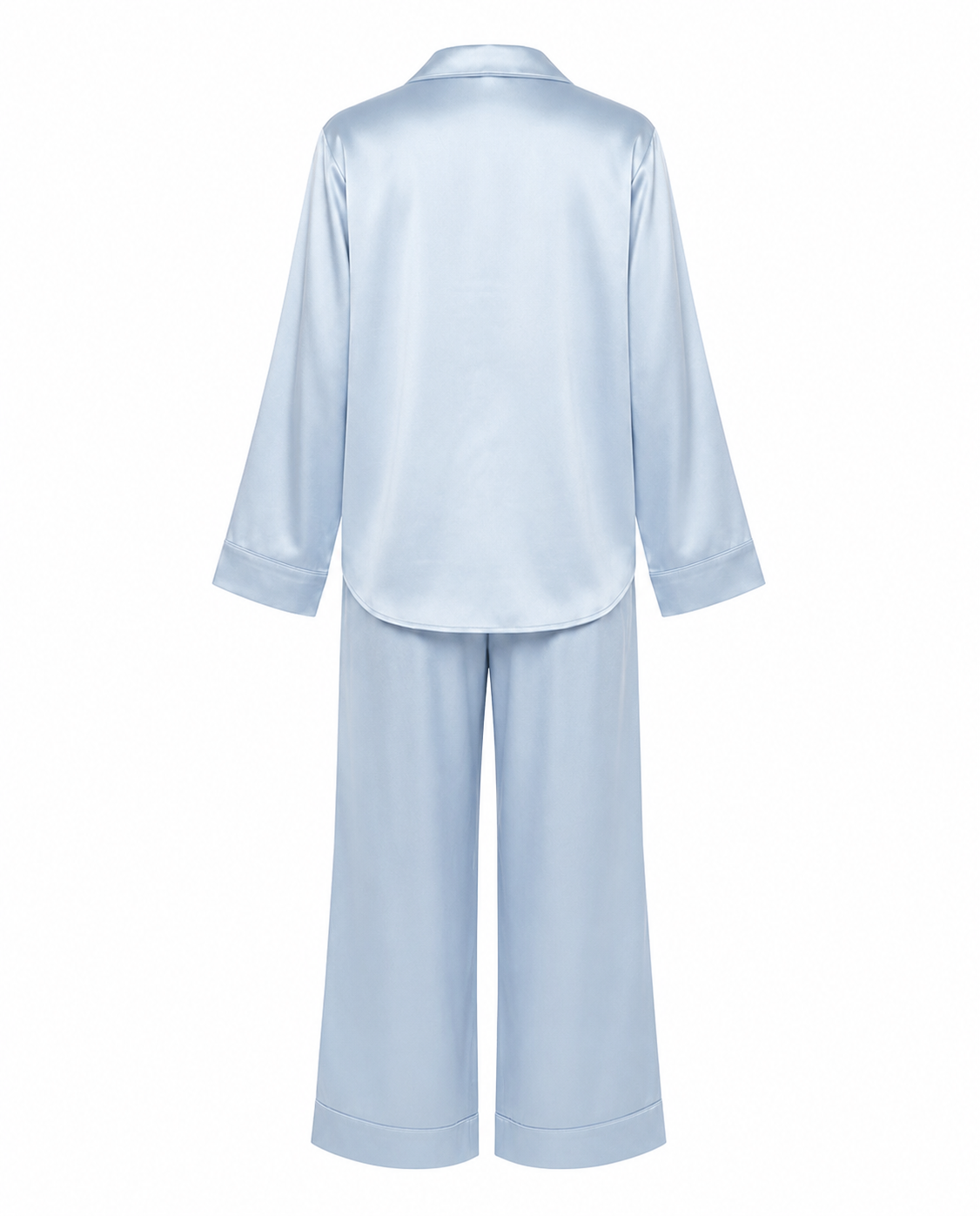 Light blue silk pyjama set.