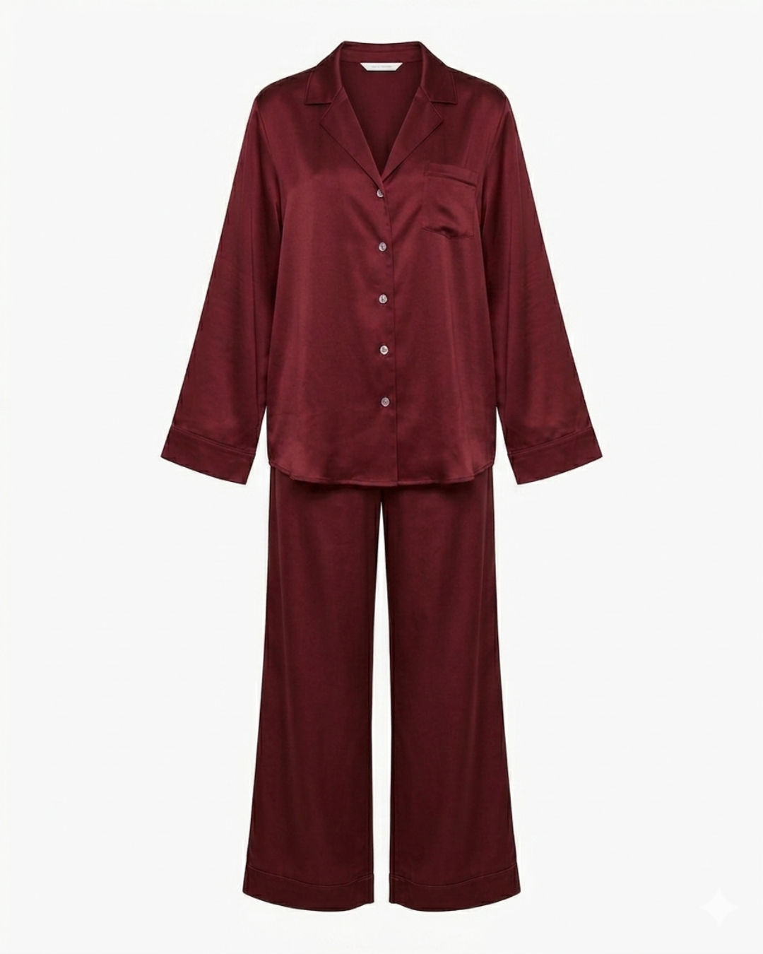 Burgundy silk pyjamas set.