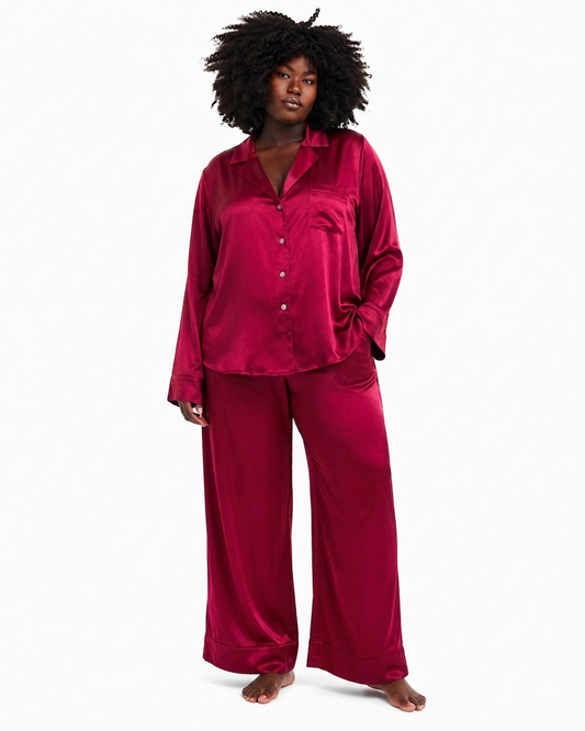 Cherry red silk pyjamas 