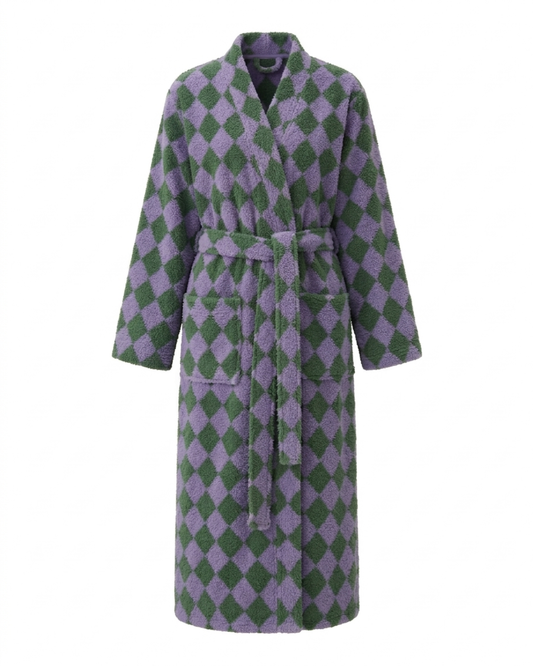 Green and purple checkered robe