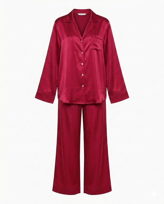 Cherry red silk pyjamas 