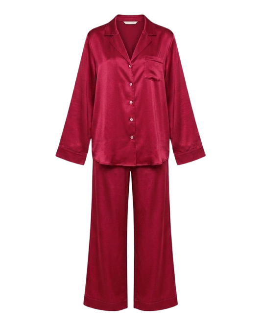 Cherry red silk pyjamas