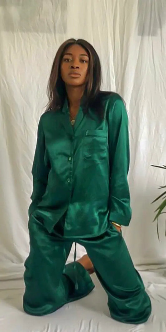 Maya Silk Pyjama Set Emerald Green