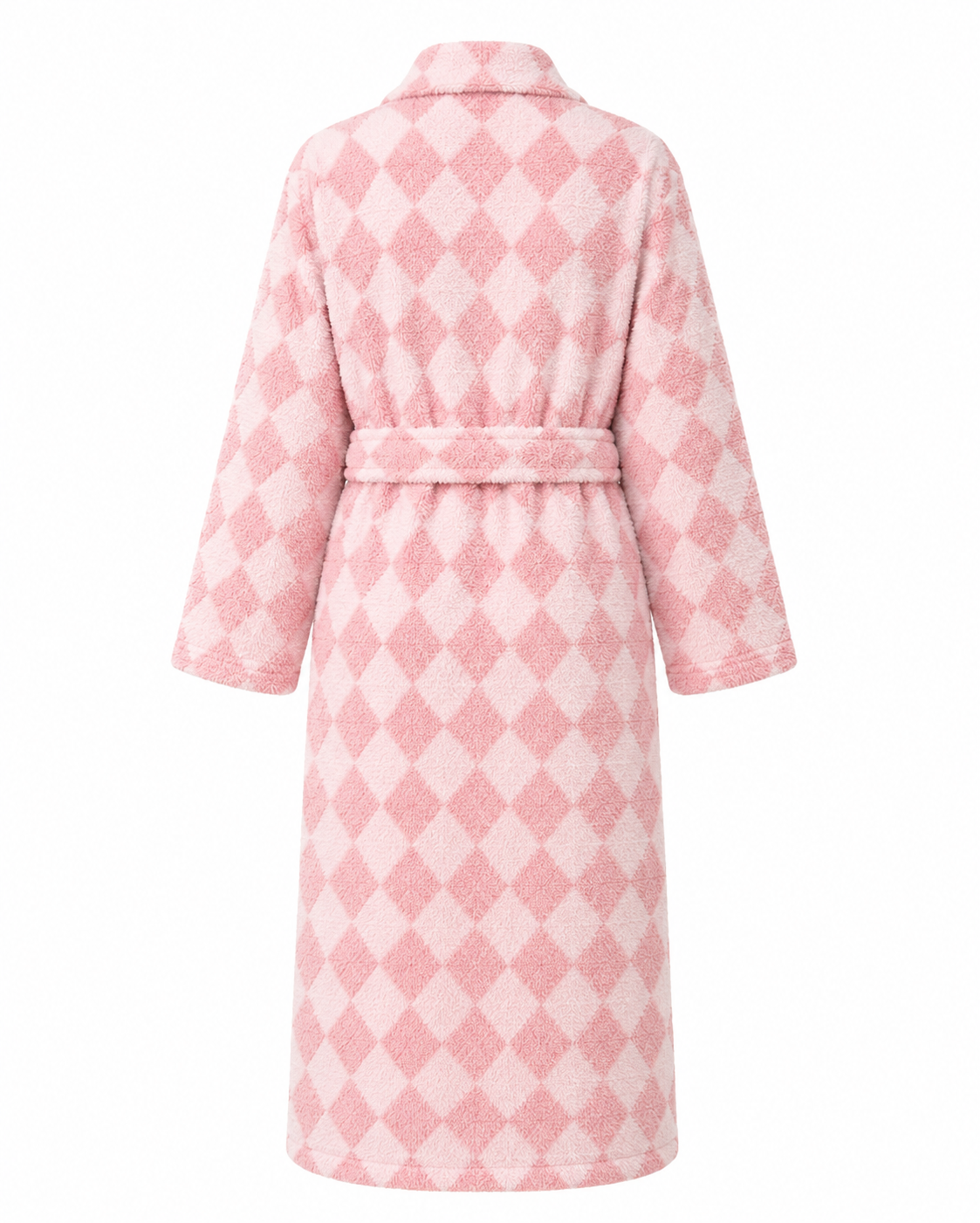 cherry blossom pink cotton terry bathrobe in diamond pattern