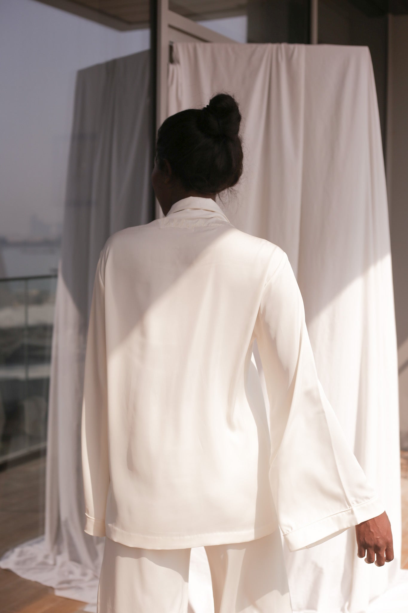 Jessica Flare Silk Pyjama Set Pearl White